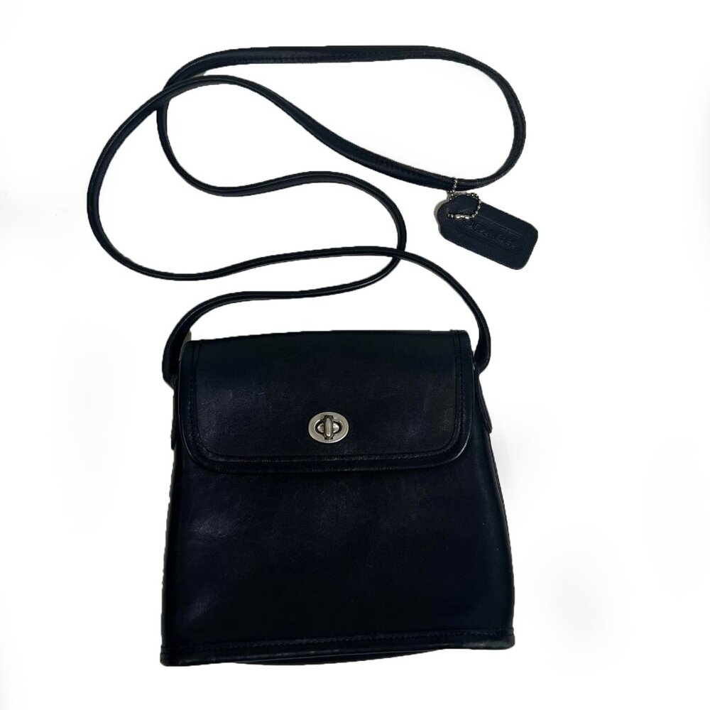Vintage Coach Black Leather Nickel Tango 9049